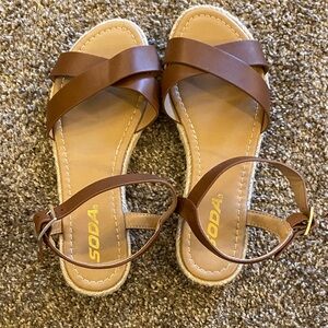 Soda Tan Cross-Strap Sandals